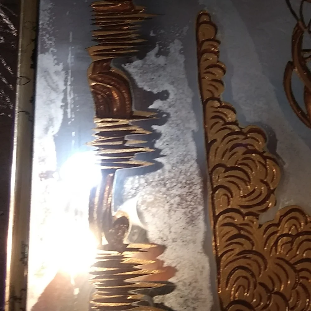 VINTAGE HOLLYWOOD REGENCY ETCHED GOLD JAPANESE MIRRORS 3PC